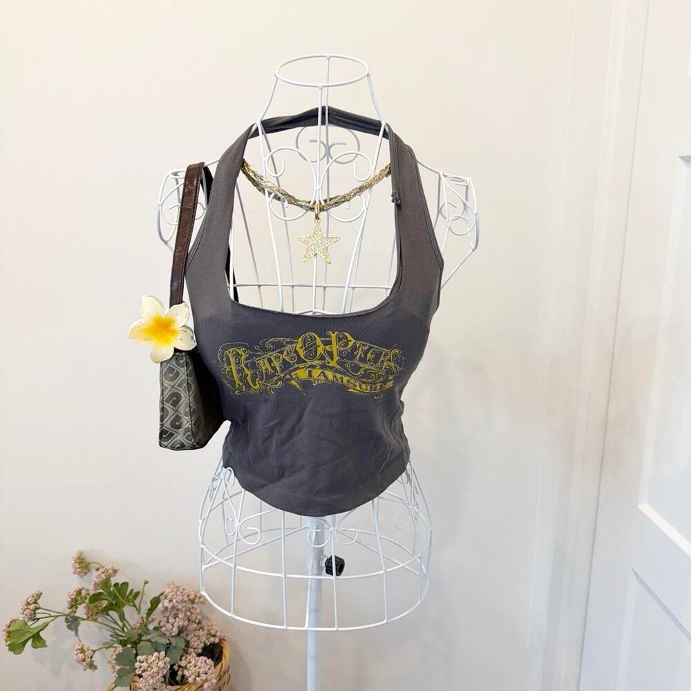 Cute vintage y2k style gray ‘rapopters I am sure’ tight grunge halter top